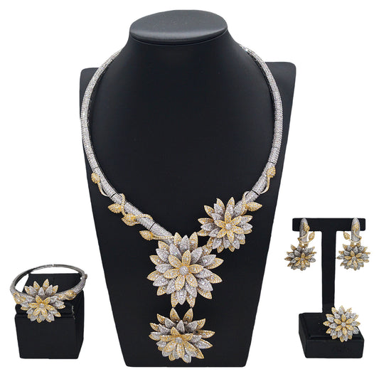 Zhuerrui Exquisite Charm Jewelry 4-piece Dubai Luxury Craft Diamond-set Flowers Dazzling and Touching Wedding GiftHZ24008232