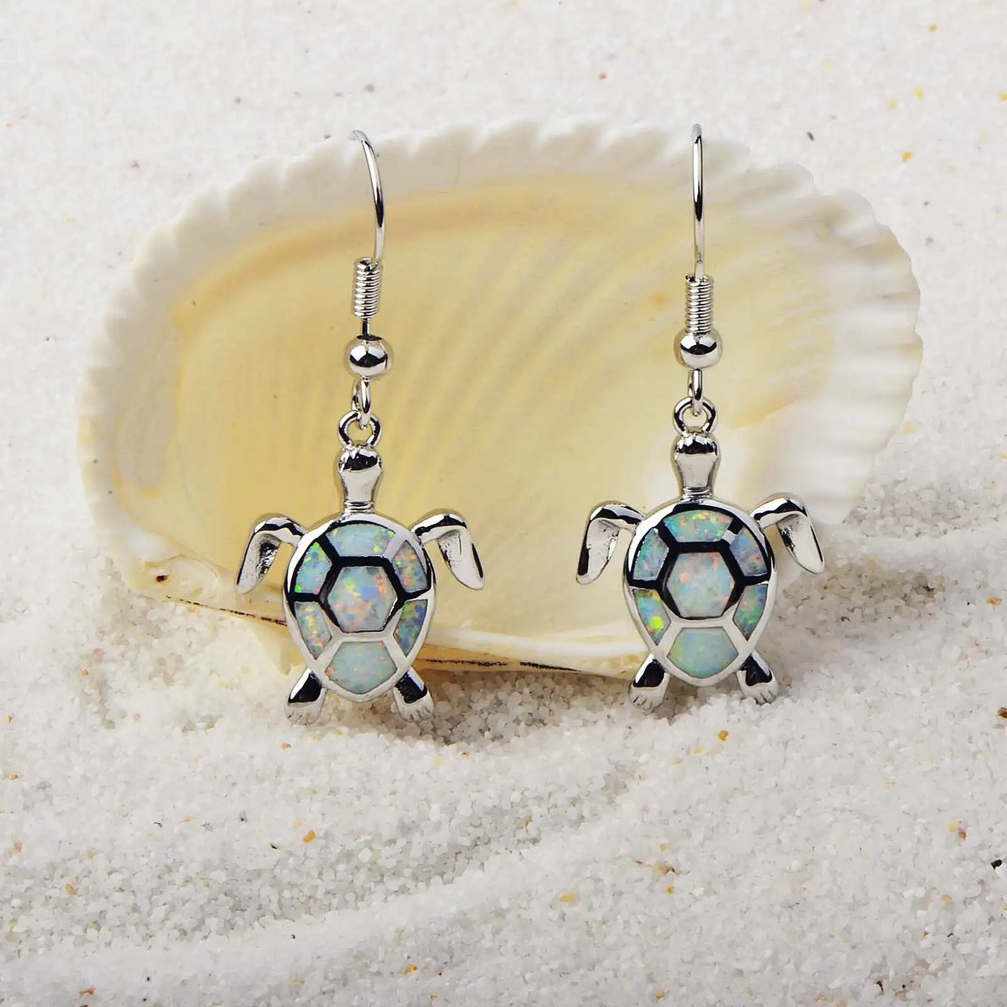 Aobao Vintage Animal Geometric Turtle Opal Brass Pendant Earrings Women's Anniversary Jewelry