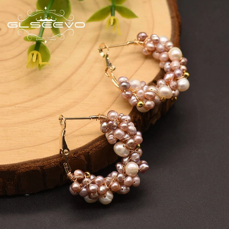 Natural Fresh Water Pearl Hoop Earrings for Women 925 Sterling Silver Colorful Tassel Drop Earrings