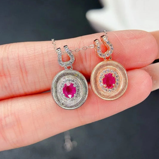 Gioiellieri Natural Ruby Oval Cut Gold Plated 925 Sterling Silver Exquisitely Crafted Claw Setting Gemstone-Inlaid CMA Women's Gift Pendant