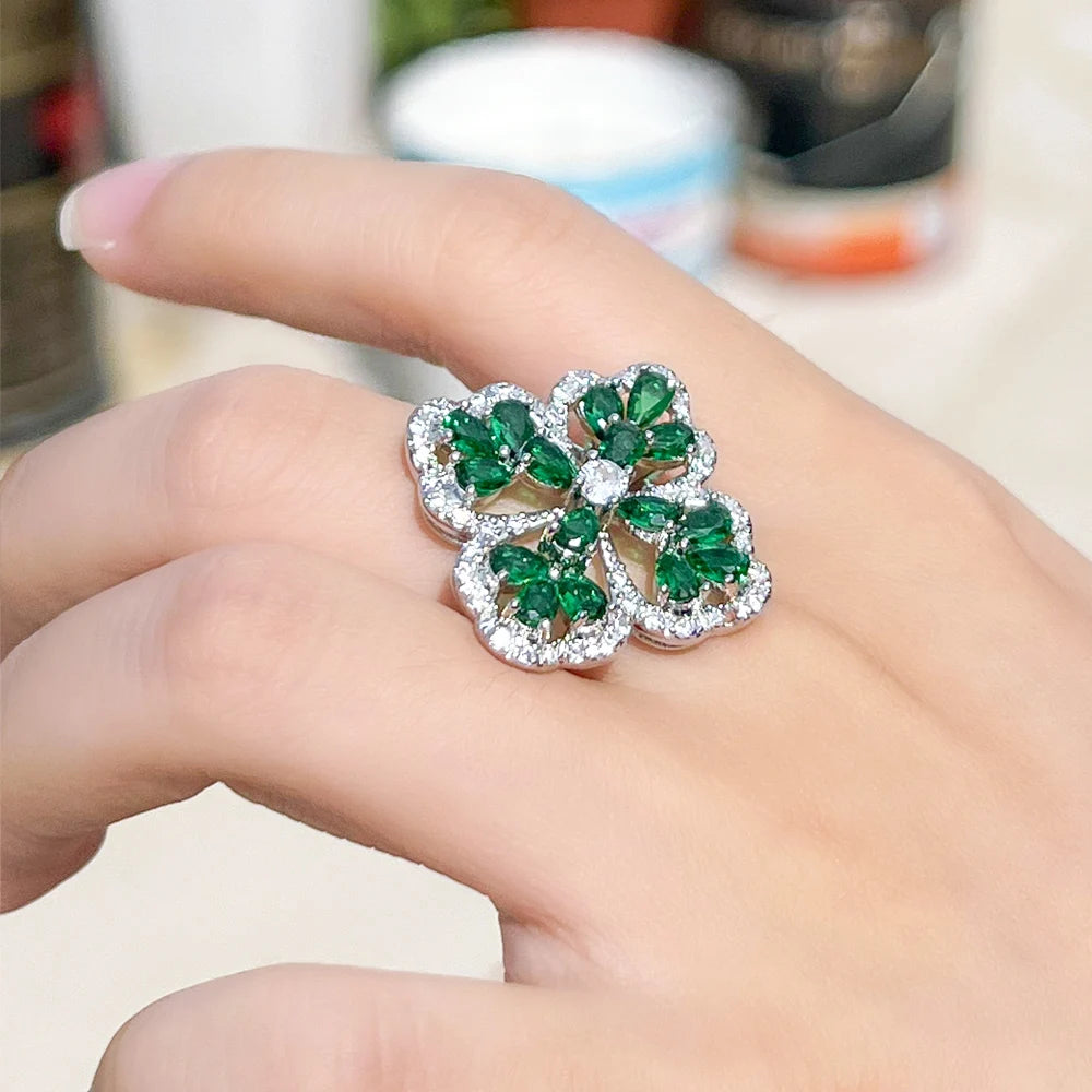 S&S CZ Pavé Chunky Flower Statement Ring – Colourful, Blue & Green – Collection