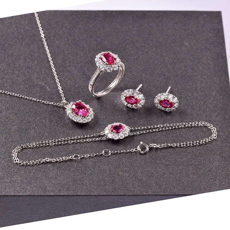 S&S 925 Silver Lab-Grown Ruby Jewellery | 18K White Gold Plated | Ring, Earrings, Pendant, Bracelet or Full Set