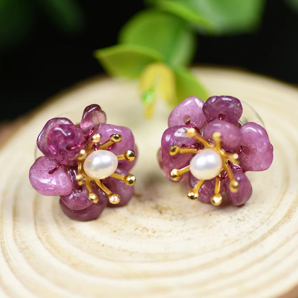 New Jewelry Yiwu Wholesale Natural Baroque Pearl Stud for Women Flower Earrings Korean Wholesale Bulk 18K Gold Plated Jewelry