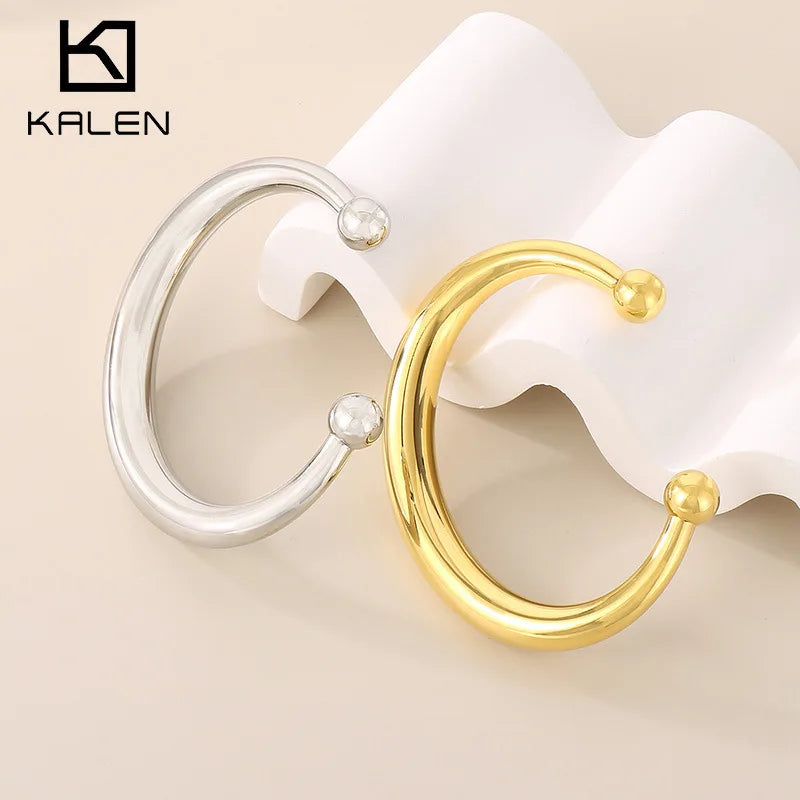 FASHIONISTA Trendy 18K Gold-Plated Hollow Smooth C-Shape Stainless Steel Bracelet Fashionable Open Bangles Jewelry