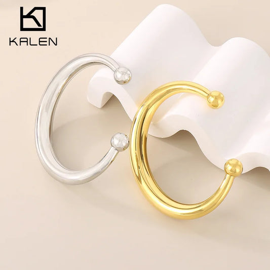 FASHIONISTA Trendy 18K Gold-Plated Hollow Smooth C-Shape Stainless Steel Bracelet Fashionable Open Bangles Jewelry