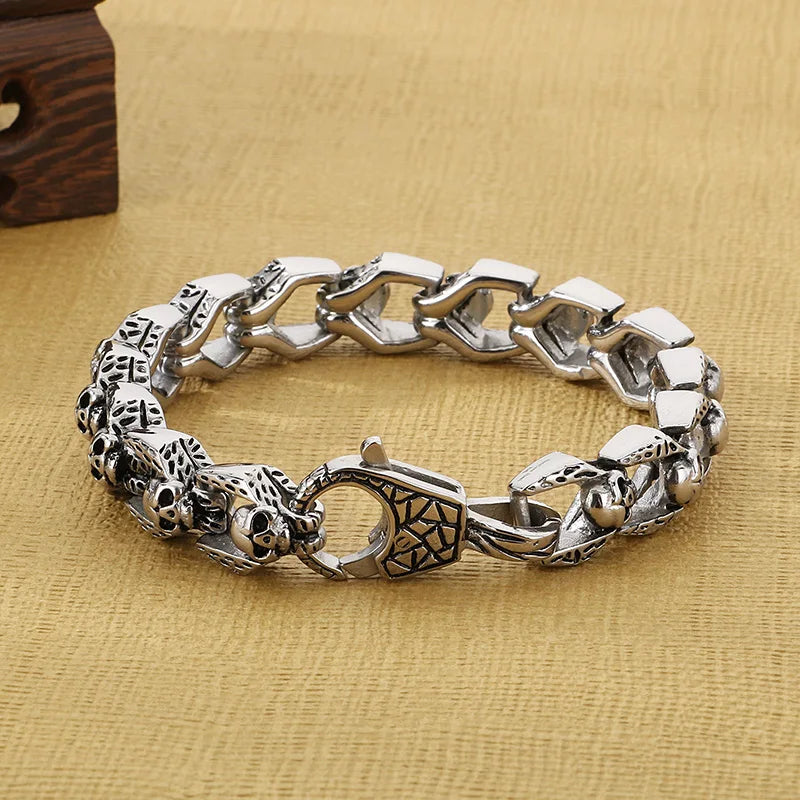 KALEN Premium Jewelry Fashion Bracelets Stainless Steel Punk Skull Links Bracelet Bangle for Men