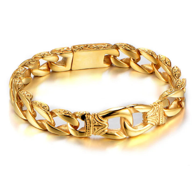 REBEL Polished Curb Link Stainless Steel Bracelet