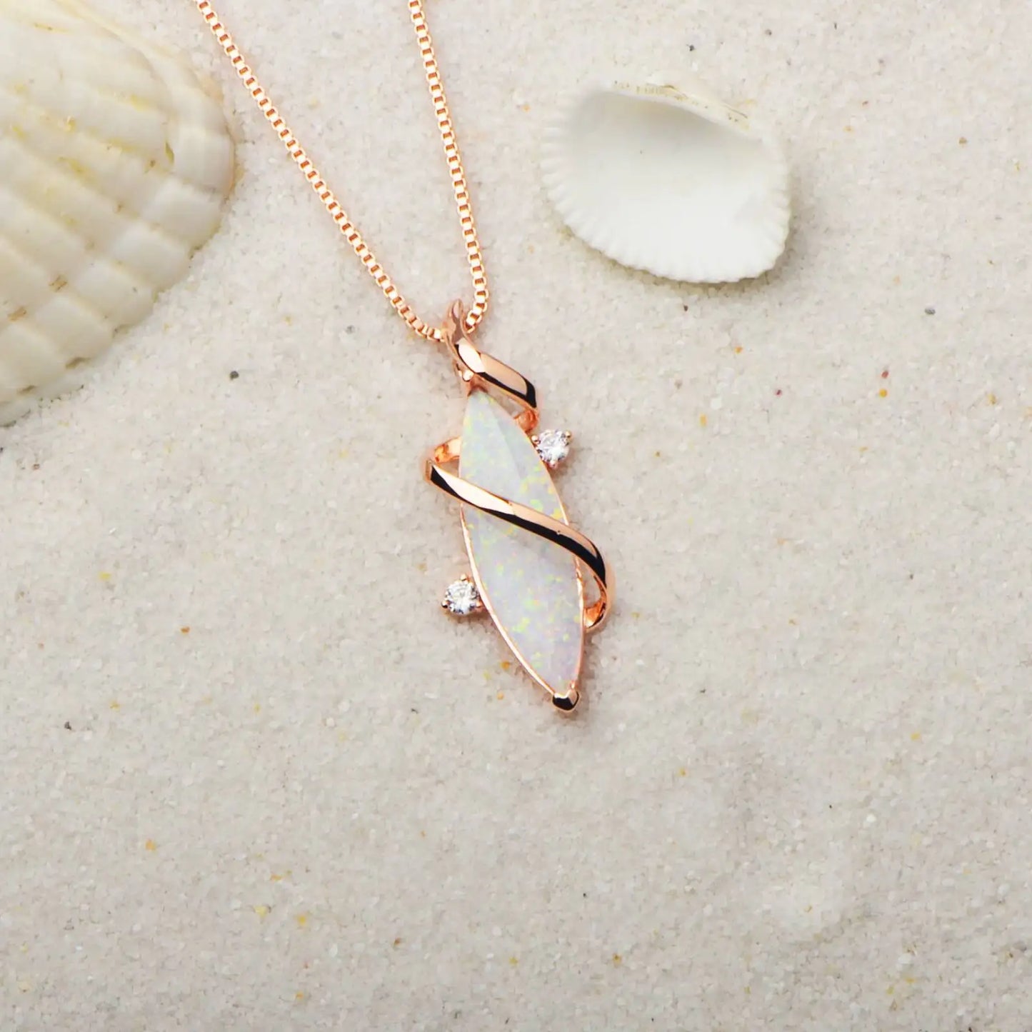 Hawaii Beach Sharp Women's Lab Created Opal Silver Plated Copper Alloy Box Chain Necklace for Anniversary