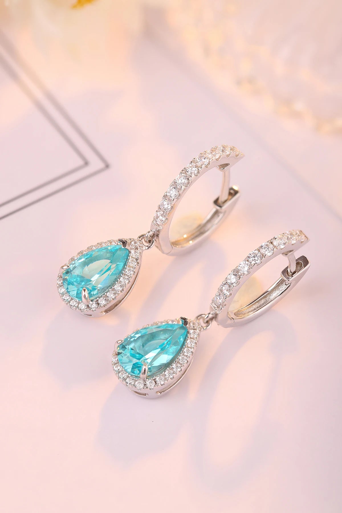 Gemfiori China Factory New Design PearStyle Colored Gemstone Cultivated Paraba Earrings