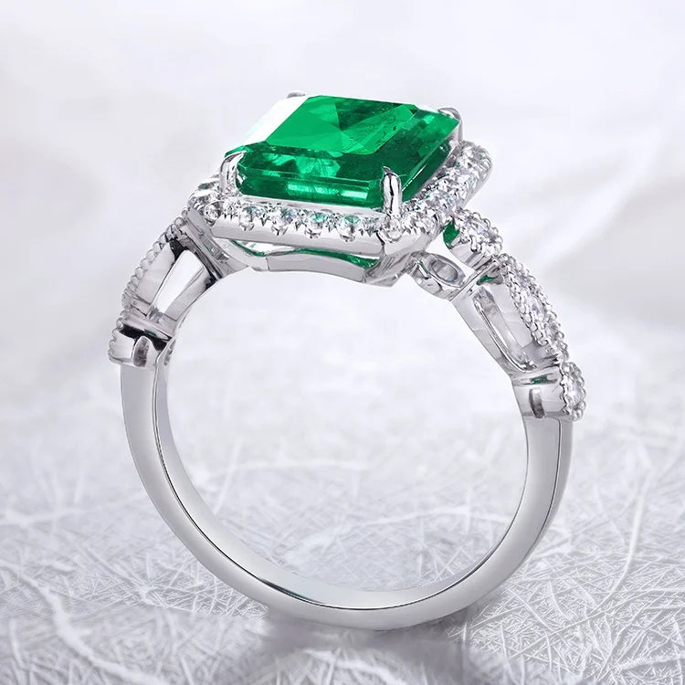 Gemfiori High-class Emerald Women Ring With Optional 9K/10K/14Kgold Women Jewelry Gift Lab Grown Emerald Gold Ring Customizable Style