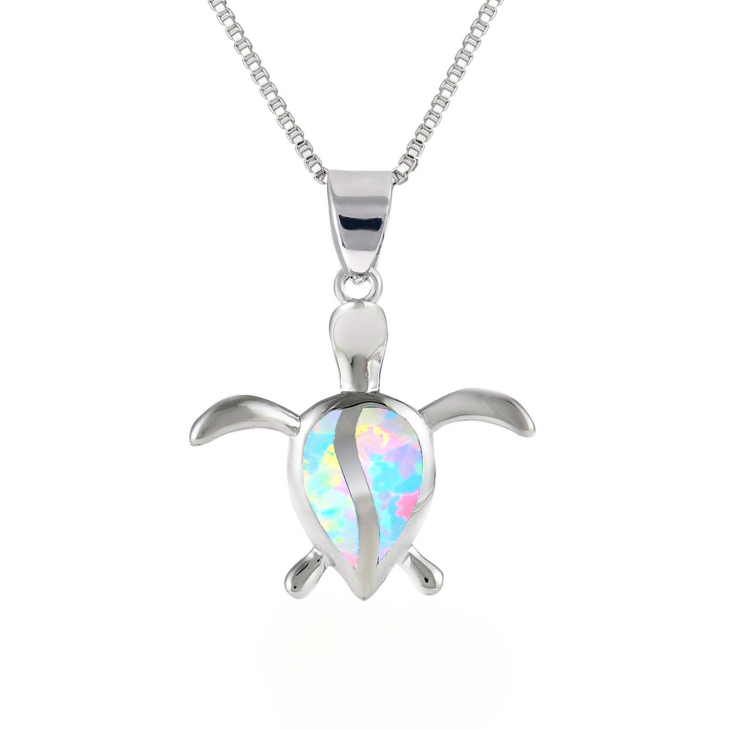 Aobao Vintage Opal Gemstone Pendant Necklace Silver Plated Copper Alloy Box Chain Women's Jewelry