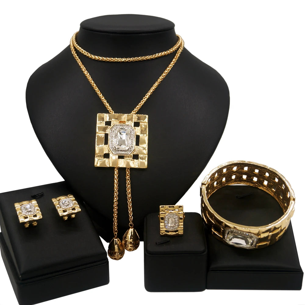 Zhuerrui Luxury Large Zircon Copper Jewelry Set Italian Golden Blue Necklace Set Serpentine Crystal Collar Jewelry Set HA0018