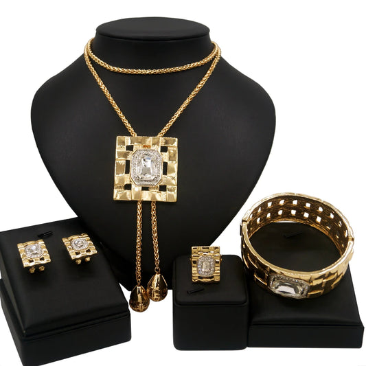 Zhuerrui Luxury Large Zircon Copper Jewelry Set Italian Golden Blue Necklace Set Serpentine Crystal Collar Jewelry Set HA0018