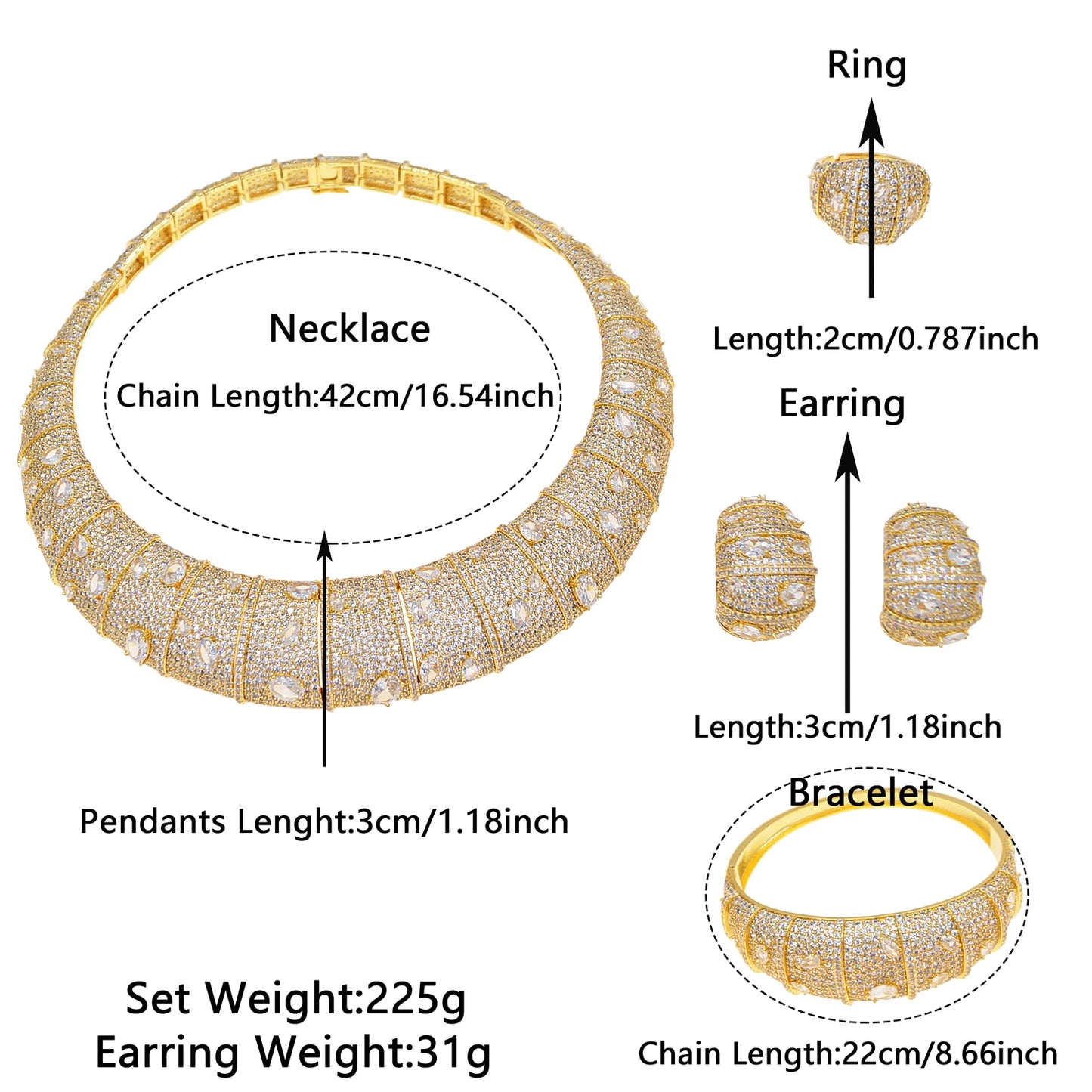 Zhuerrui New Dubai Elegant Jewelry Four-piece Set American Socialite Noble Jewelry Dating Proposal Lady Necklace RingHZ24011222
