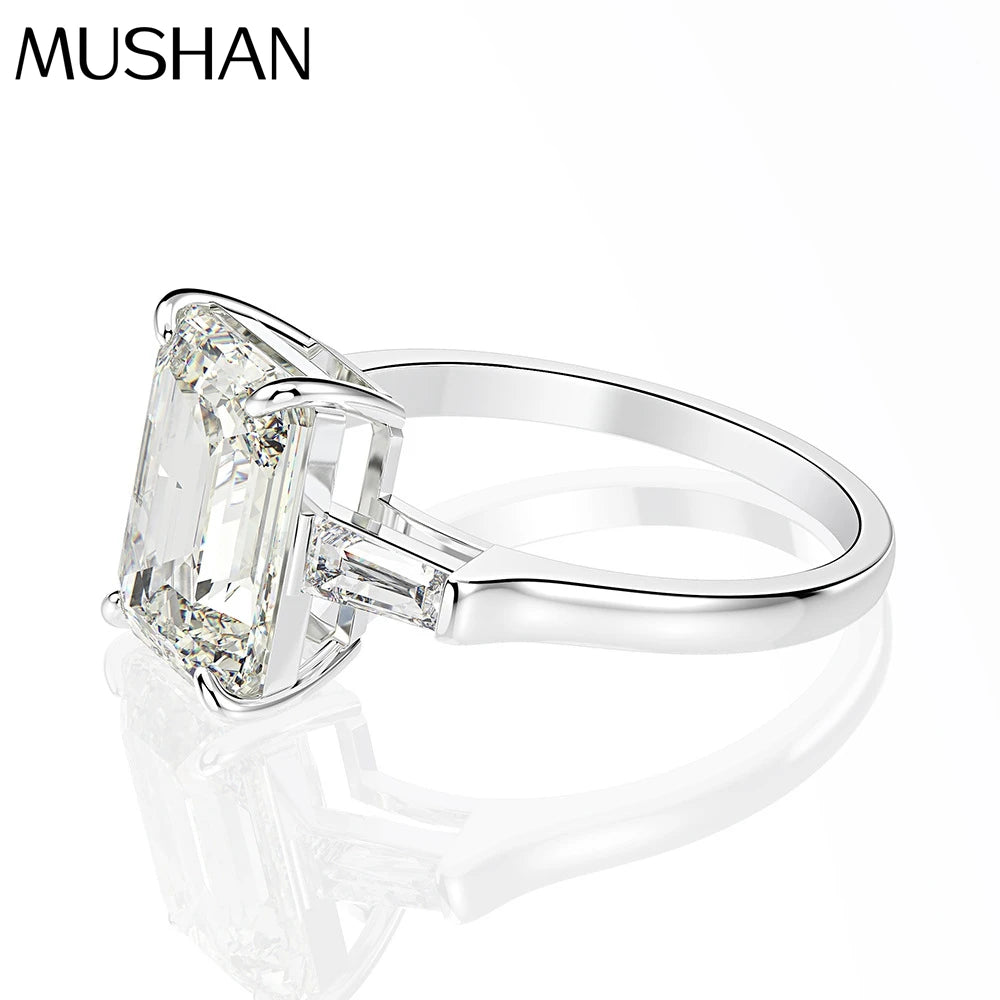 MuShan High End Women's Rectangular Chamfered 8*11 Diamond 4 Carat Super Sparkling Platinum Plated S925 Silver Anniversary