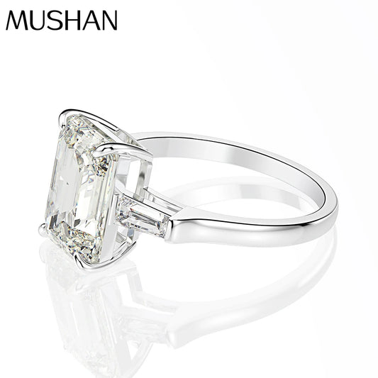 MuShan High End Women's Rectangular Chamfered 8*11 Diamond 4 Carat Super Sparkling Platinum Plated S925 Silver Anniversary