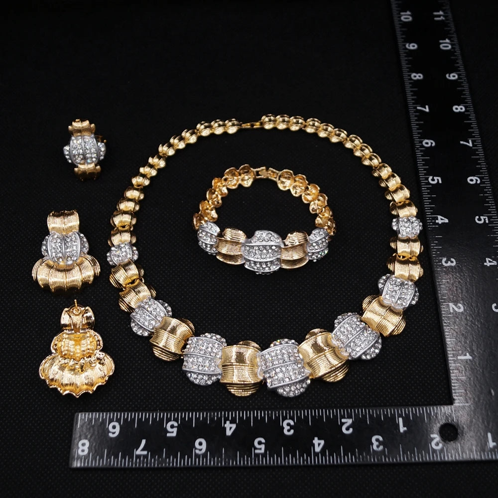 Italian Jewelry Set Alloy Brazilian Jewelry Sets Wedding Party Pendant Spiral Necklace Bracelet Ring Earrings Jewelry Set I0094