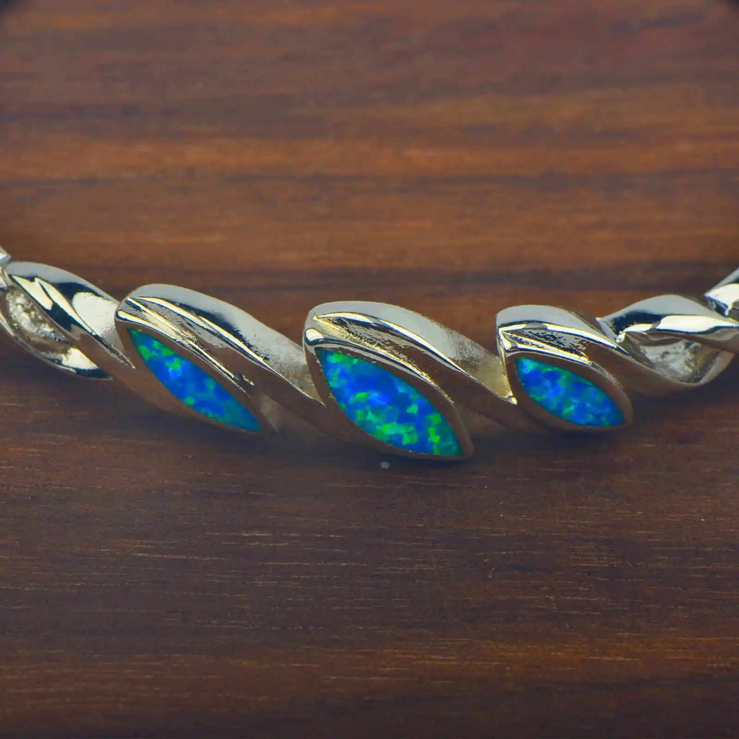 Coastal Retro Opal Cuff - Braided Design Blue Sparkle Open Bracelet