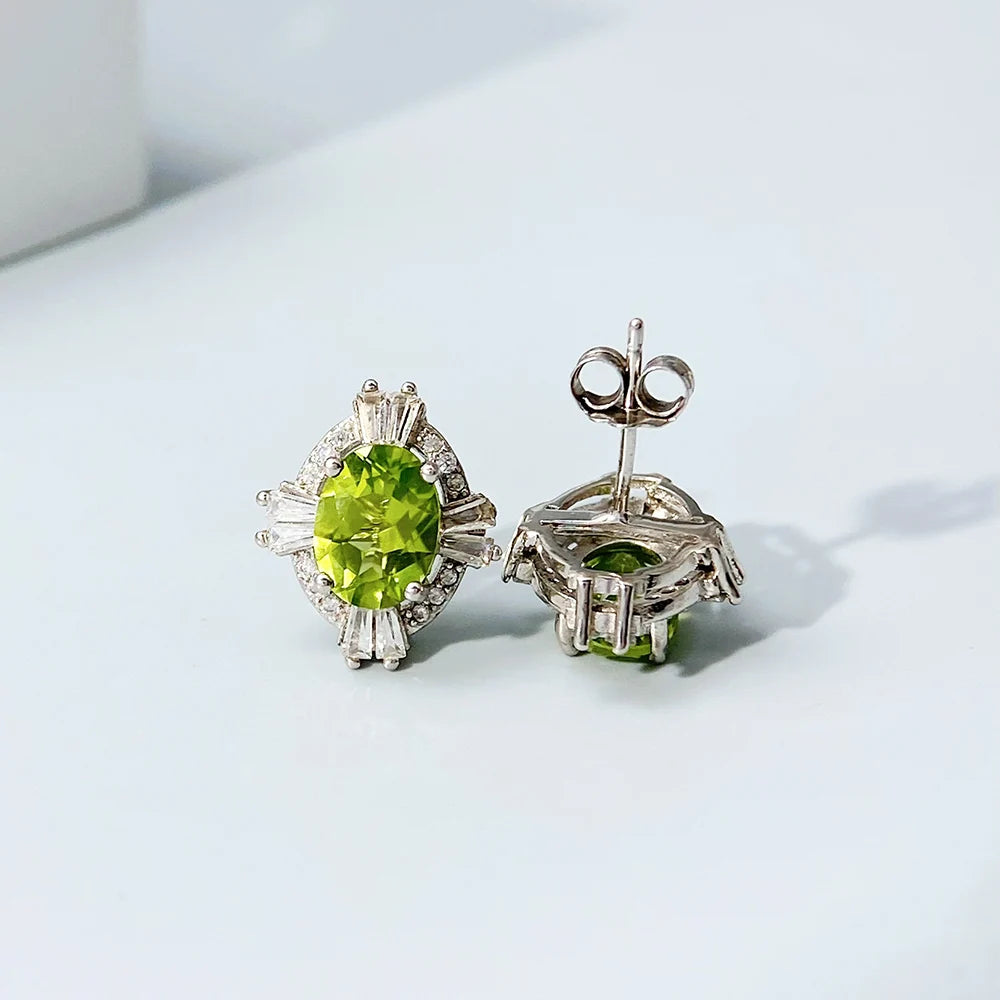 Gioiellieri Natural Peridot Stud Earrings with Sterling Silver 925 Jewelry for Women Fine Jewelry Fashion Accessories Wedding Gift Gemstones