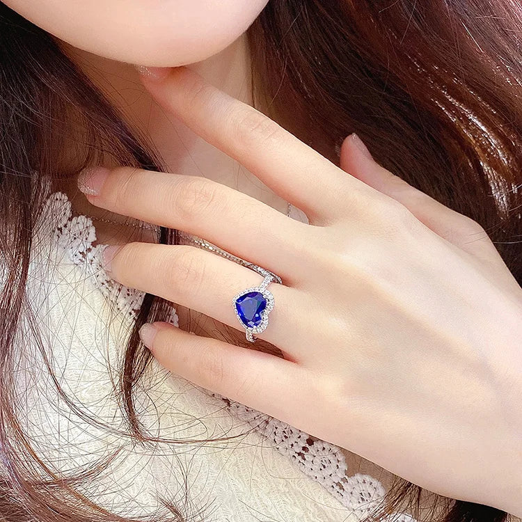 Gemfiori Love Heart Rings Sterling 925 Silver Jewelry Lab Grown Sapphire Emerald Rings for Women ODM OEM Free Custom Logo