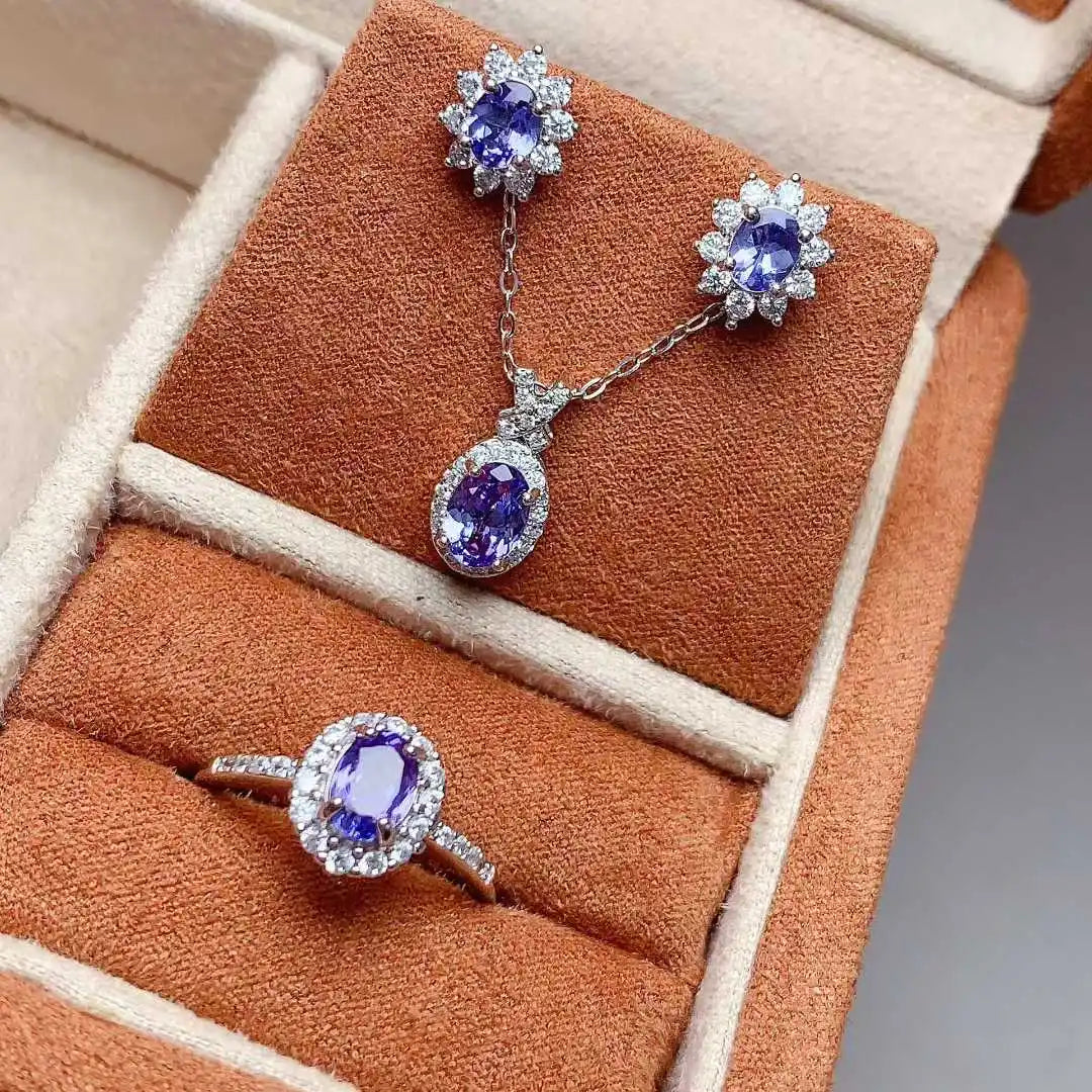 TrendyFashion Designer Luxury Silver 3-Piece Jewelry Set Necklace Earrings Ring for Women Wedding Engagement Gift