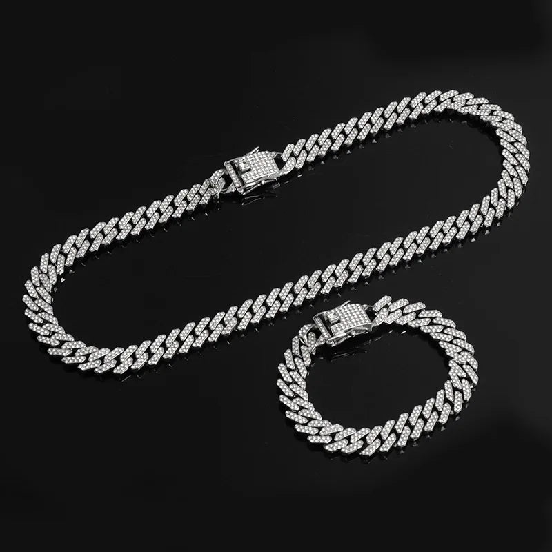 BiG-BOSS NEW Product Hip Hop Cuban Link Chain Choker Necklace Iced Out Rapper Crystal Necklace Fashion Bling Rhinestone Jewelry Gift