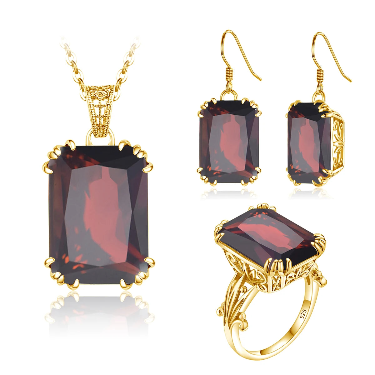 ArtistA Emerald Gemstone Vintage Engagement Wedding 925 Sterling Silver 18K Gold Plated Jewelry Set with Ring Earrings Pendant for Women