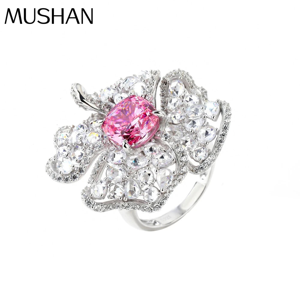 MuShan Jewelry Factory S925 Sterling Silver Rose Cut Petal Ring Light Luxury and High End Accessory European and American Style