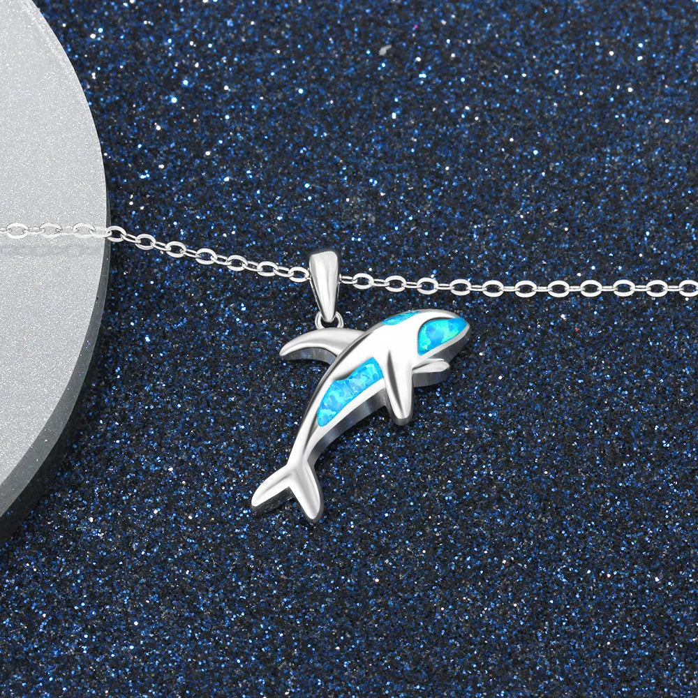 Aobao Whale Necklace, Whale Pendant, Sweater Chain, Opal Necklace