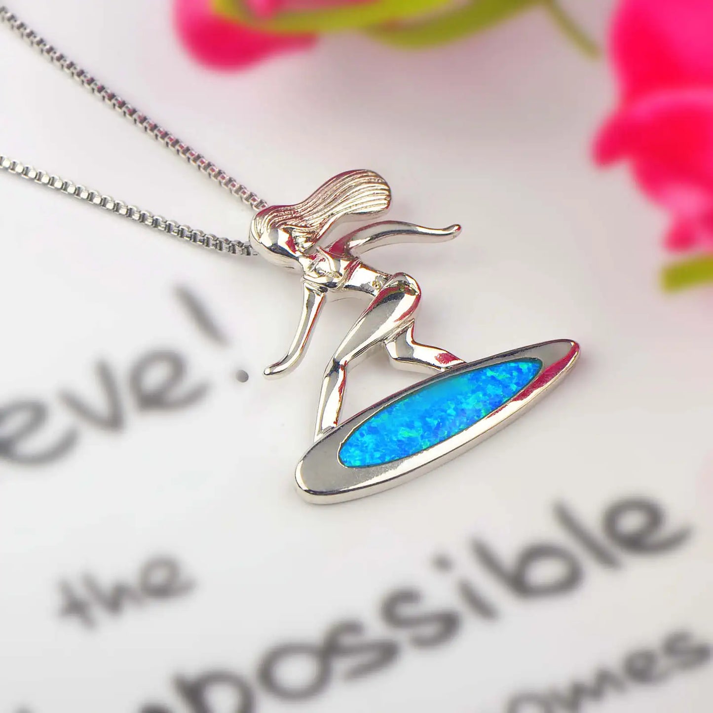 Aobao Surfboard Girl Necklace, Wakeboarding Pendant Wholesale Opal Necklace