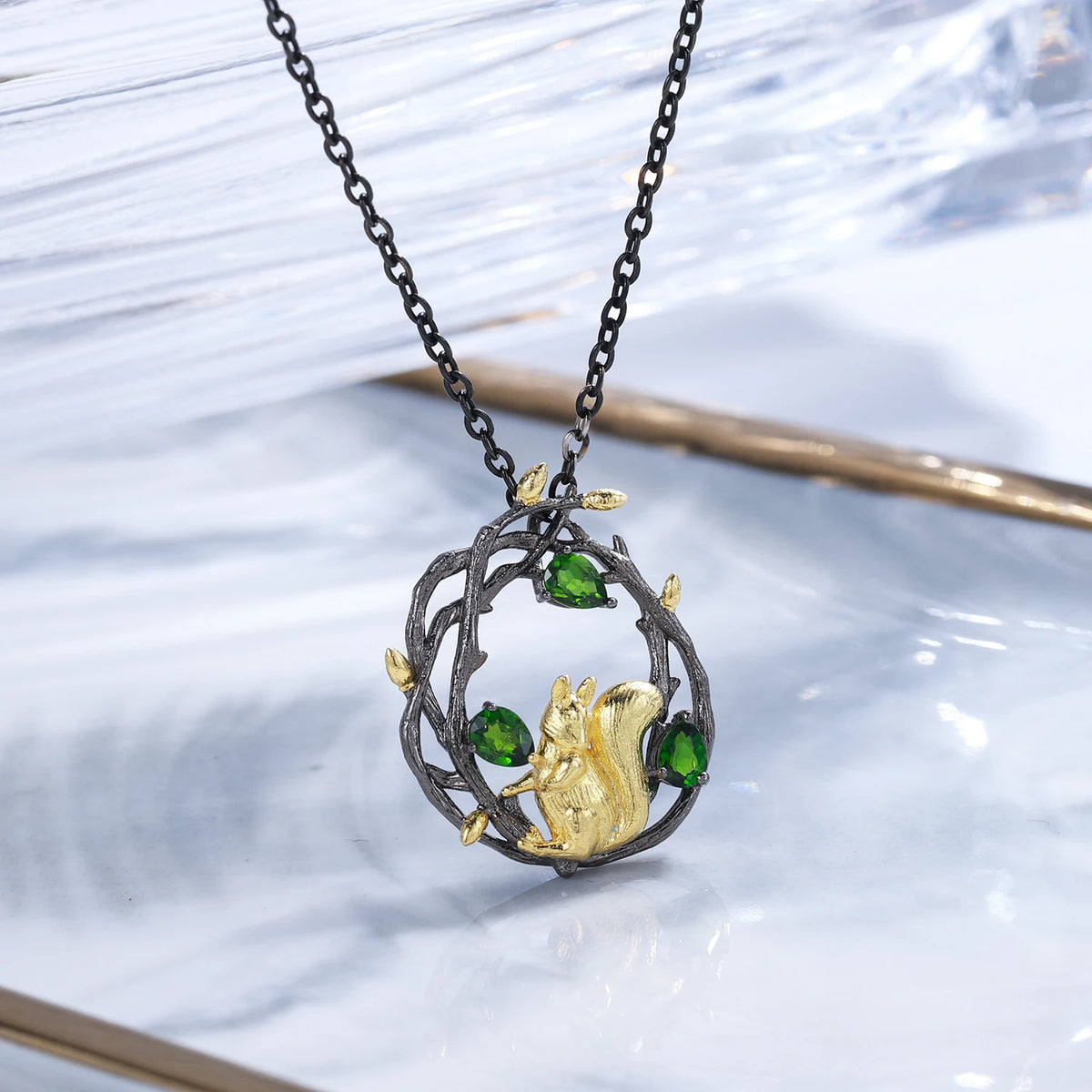 ArtistA C7874 Abiding High-end Gold Plated Vivid Cute Squirrel 925 Sterling Silver Chrome Diopside Jewelry Sets for Moroccan Wedding