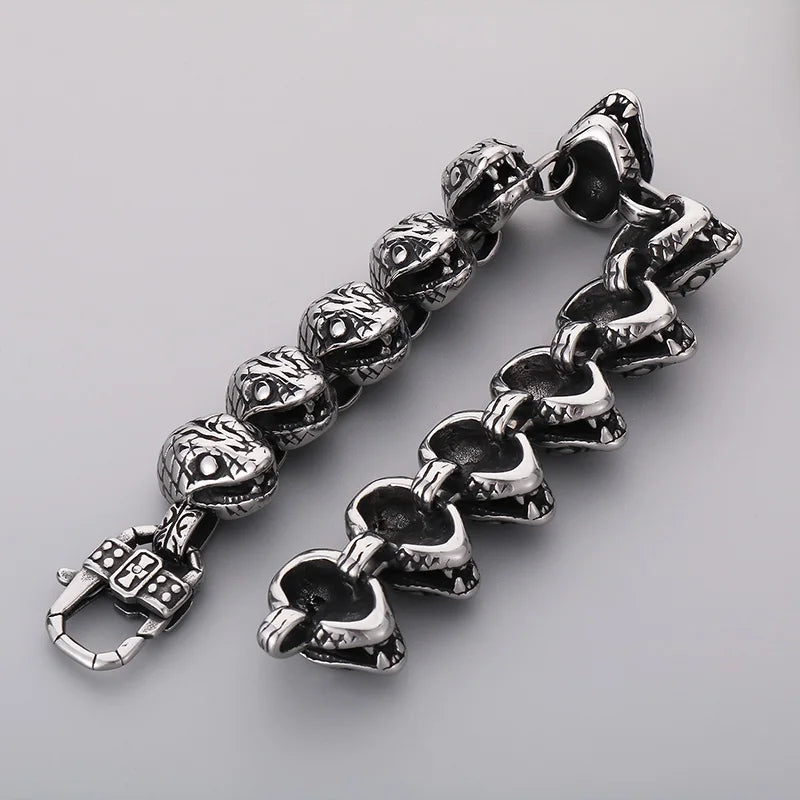 KALEN 220mm Men Punk Gold/Silver Color Stainless Steel Snake Head Links Bracelet