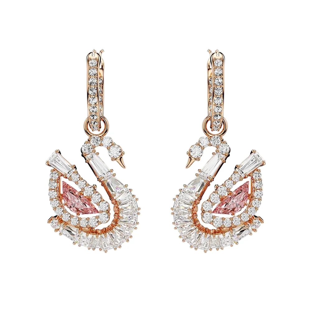 S&S Fashion Women Jewelry Earrings Collection, Twist Crystal Stud, Black Swan Dangle Earrings for Daily Occasions