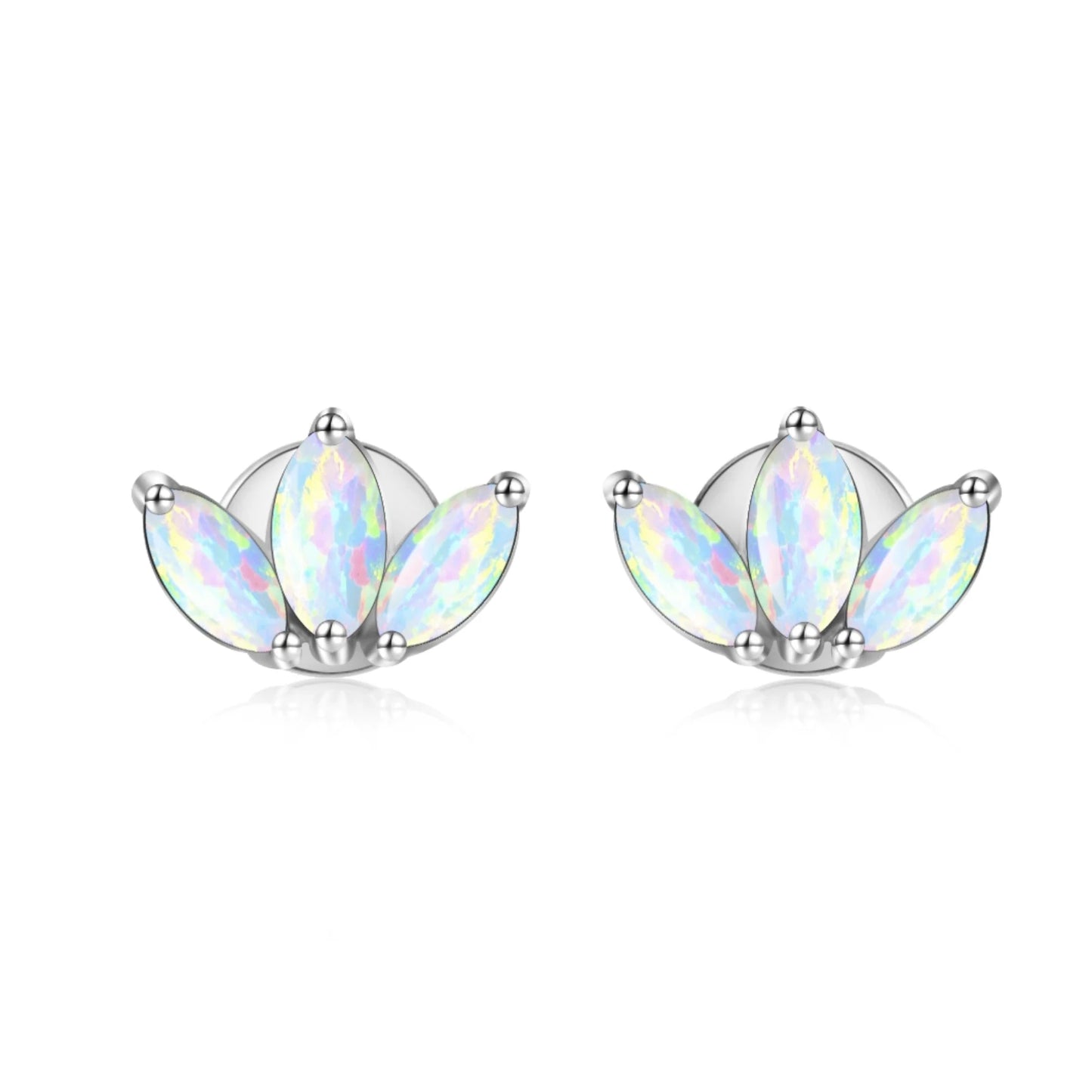 Flower Opal Stud Earrings - Blue Fire Opal Eye Detail Design | Playful Daily Jewelry Bulk Gifts