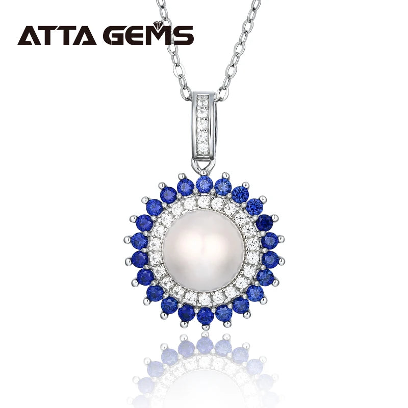 925 Sterling Silver Natural Pearl Jewelry Sets for Women Freshwater Pearl Stud Earrings and  Pearls Sapphire Pendant
