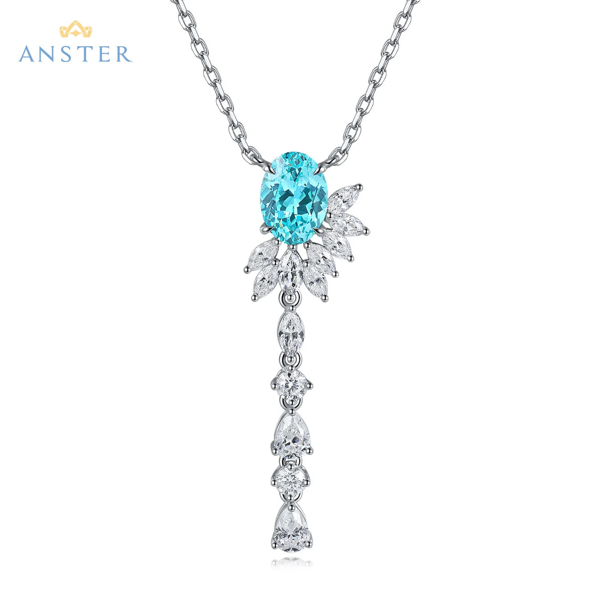Gemfiori ANSTER Lab Grown Heart Cut Paraiba Necklace for Women 925 Sterling Silver Link Chain Pendant Necklace for Gift Party Anniversary