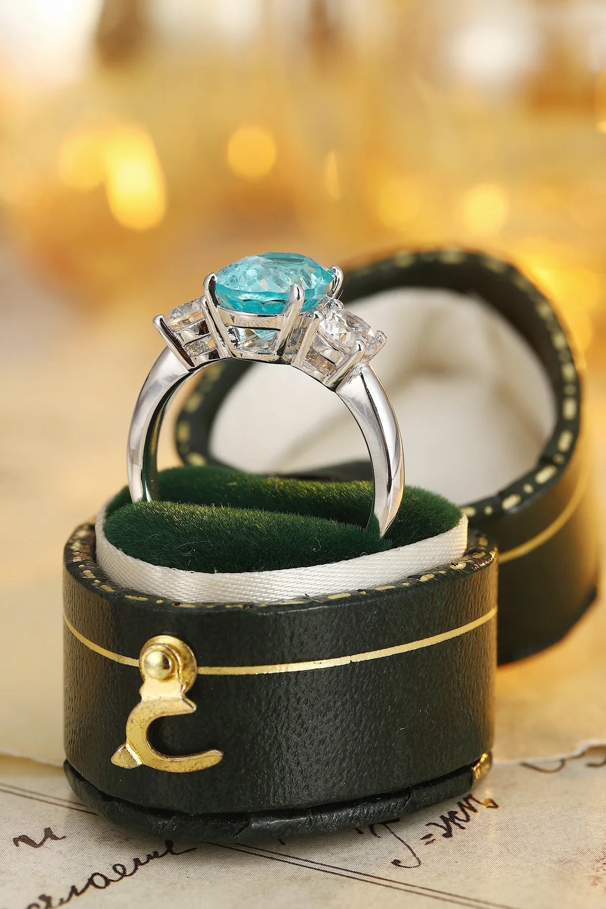 Gemfiori Anster 925silver Lab Grown Paraiba and Moissanite Ring for Women Customized Service Rings Acceptable