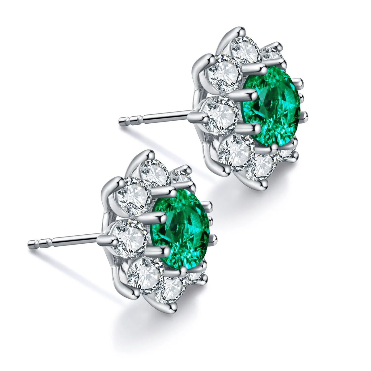 Gemfiori Anster High Quality S925 Lab Grown Emerald Earring Stud Dainty Gemstone Stud Earrings for Women Daily Wear Gift