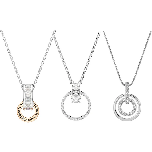 S&S Women Classic Copper Circle Crystal Zircon Pendant Necklace Silver Rose Gold Plated Sparkling Cubic Zirconia Dainty Chain Party