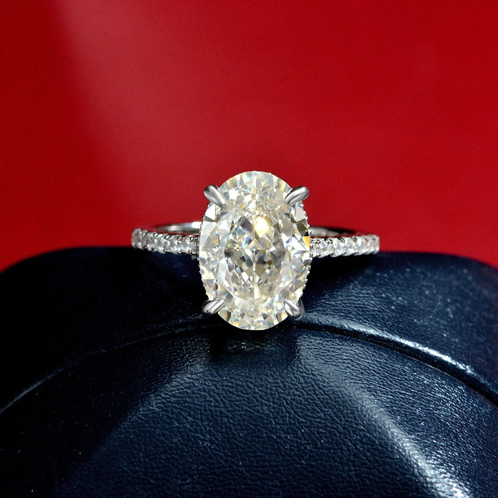 MuShan 4ct High Carbon Diamond Platinum Plated Women's Wedding Ring Pave Setting 925 Sterling Silver Luxury Jewelry for Party