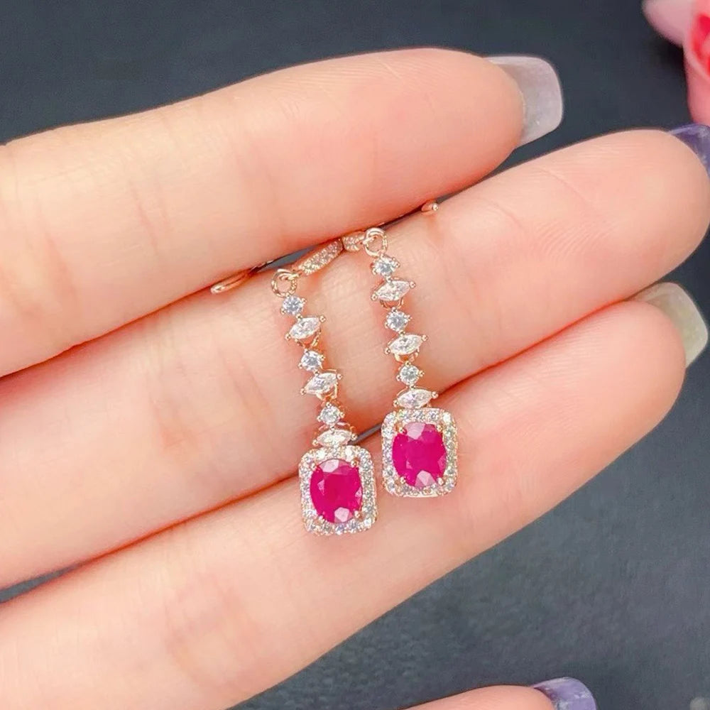 Gioiellieri Natural Ruby Drop Earrings 925 Sterling Silver July Birthstone Luxury Fine Jewelry for Women Wedding Gift