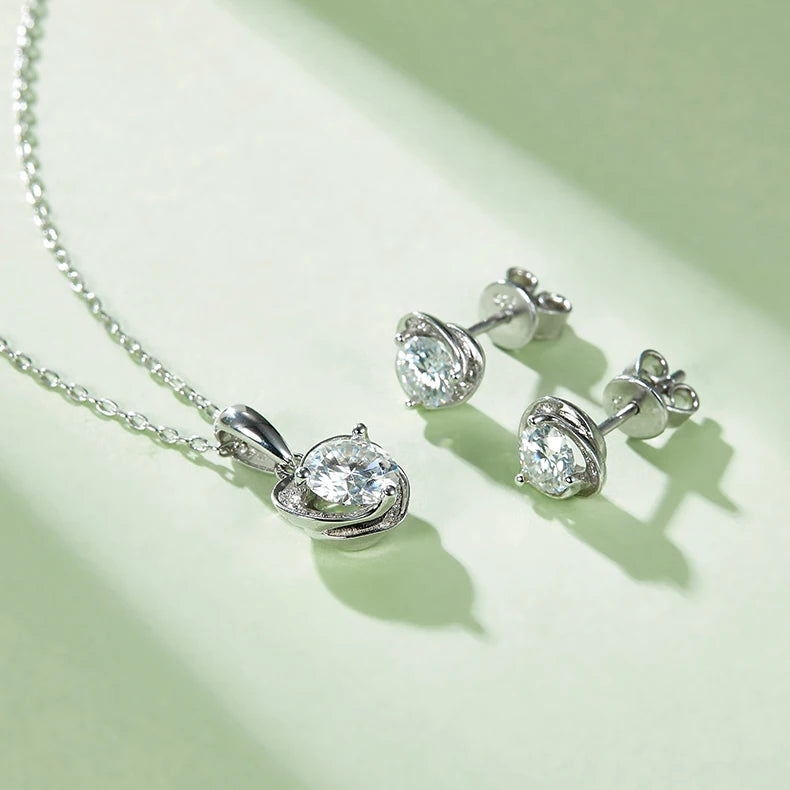 REDheart KRKC Luxury Moissanite Heart Pendant Stud Earrings and Necklace Fine Jewelry 925 Silver Women Jewelry Set