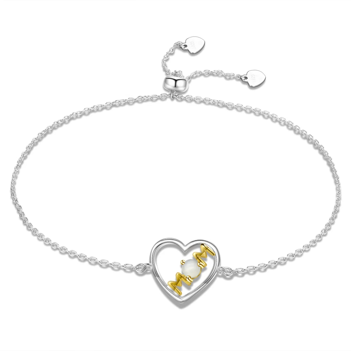 ArtistA Customize High Quality New Trend Adjustable Moonstone Gemstone 925 Sterling Silver Heart Circle Charm Bracelet for Mom Jewelry