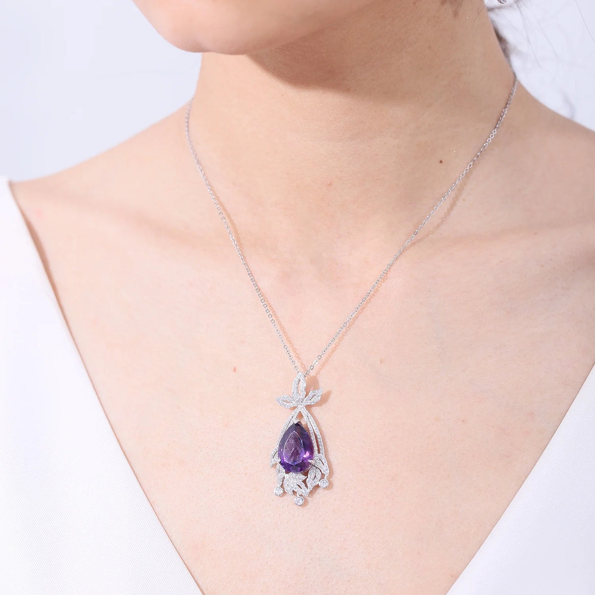 ArtistA ZL0065 Abiding Exquisite Luxury 925 Sterling Silver Big Size Amethyst 2 Pieces Ladies Wedding Cz Jewellery Sets