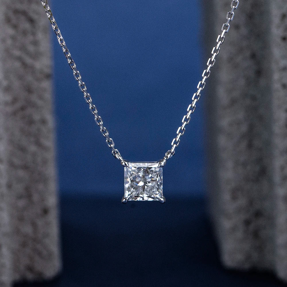 Gemfiori MSN-954 9k Solid Gold 1ct Princess Diamond Pendant Necklace for Woman Custom Jewelry Valentine Gift for Girlfriend Factory Price