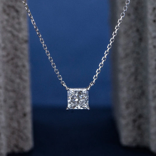 Gemfiori MSN-954 9k Solid Gold 1ct Princess Diamond Pendant Necklace for Woman Custom Jewelry Valentine Gift for Girlfriend Factory Price