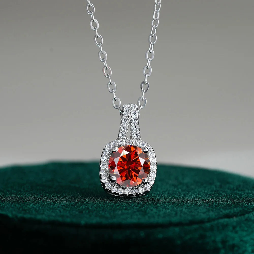 Fine Jewelry 925 Silver Square Bezel Set Round Cut 1CT 2CT VVS GRA Certified Colorful Moissanite Diamond Pendant Necklaces Women