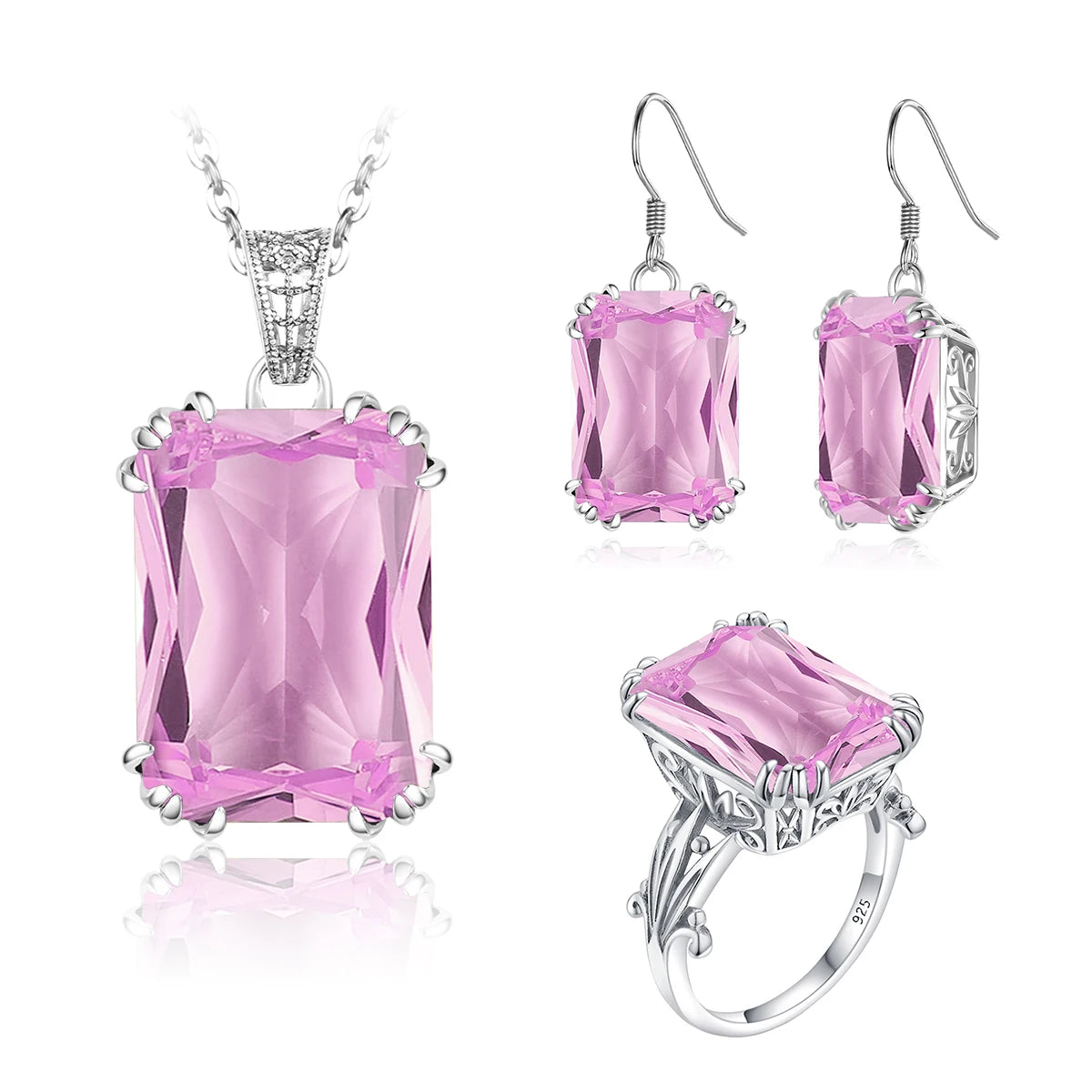 ArtistA Sapphire Blue Stone Zircon Crystal Sterling Silver Jewelry Sets for Women Retro Crown Ring Pendant Earring for Party Engagement