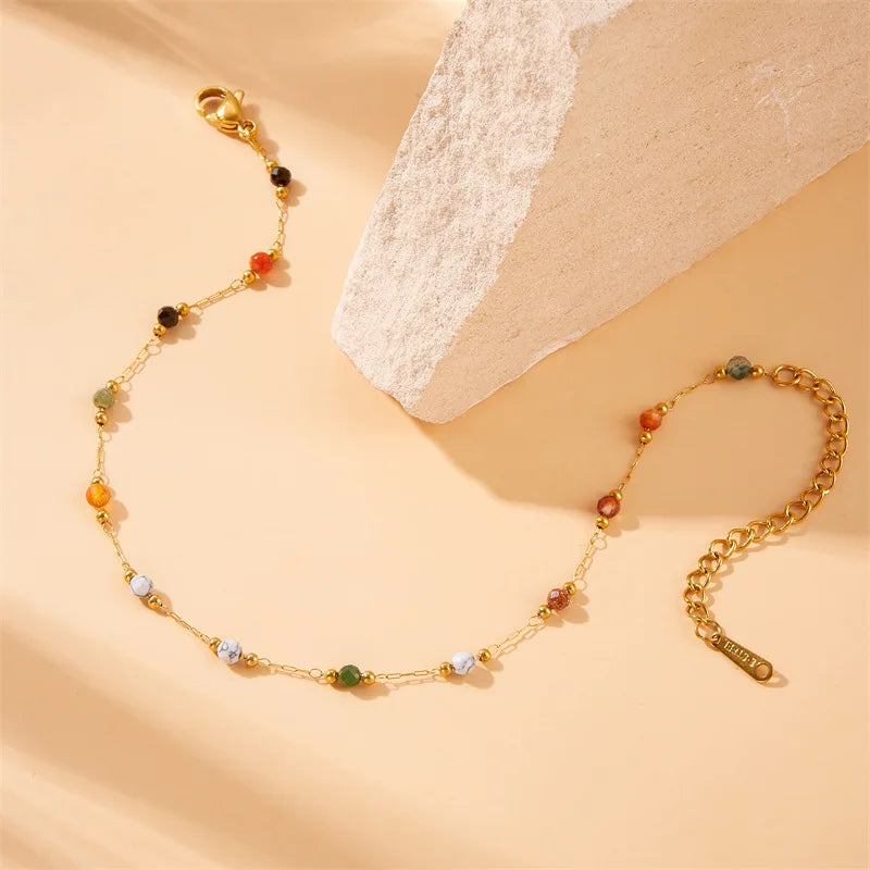 Gold Beaded Chain Necklace, Bracelet & Anklet Jewellery Set | Boho Fashion Set