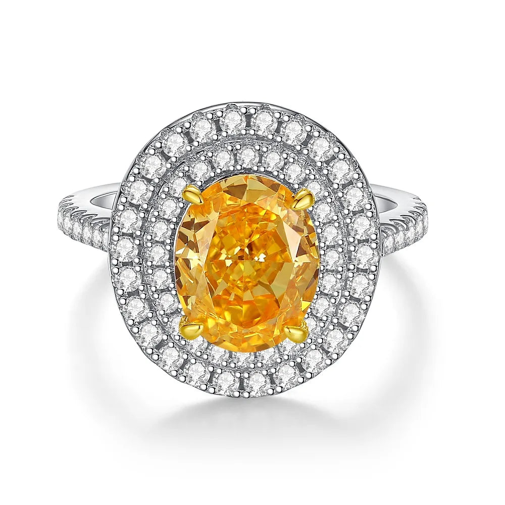 Trendy 925 Sterling Silver 5A 8A Yellow Cubic Zirconia Ring for Women Engagement Promise Bride Rings Customized Jewelry Supplies